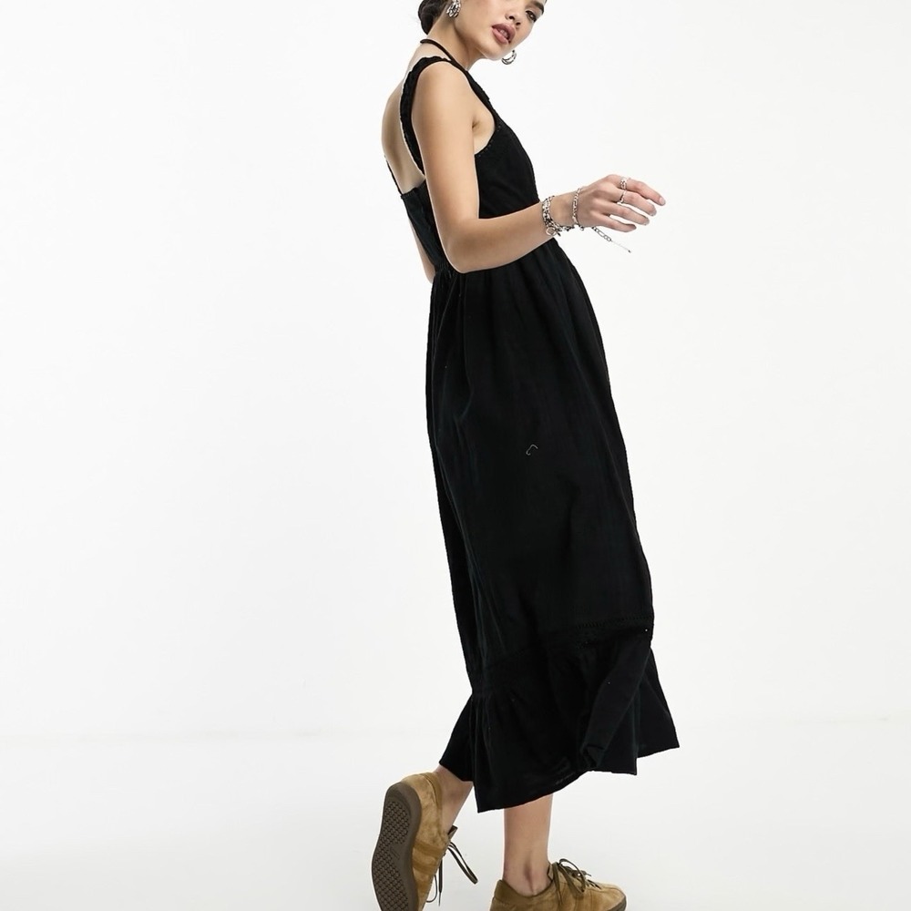 Reclaimed Vintage Prairie Cami Midi Dress Size 8 Black Goth Cottage Romantic - Picture 2 of 11